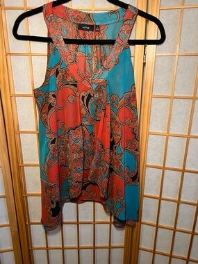 Apt 9 Medium Paisley Sleeveless Blouse Orange Teal Boho Flowy Tank Top